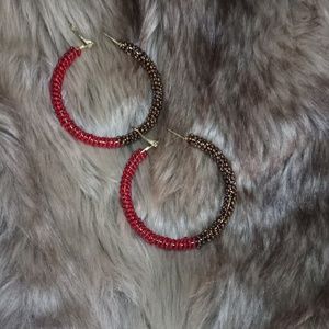 Women's Red & Brown Hoop Earrings NWOT